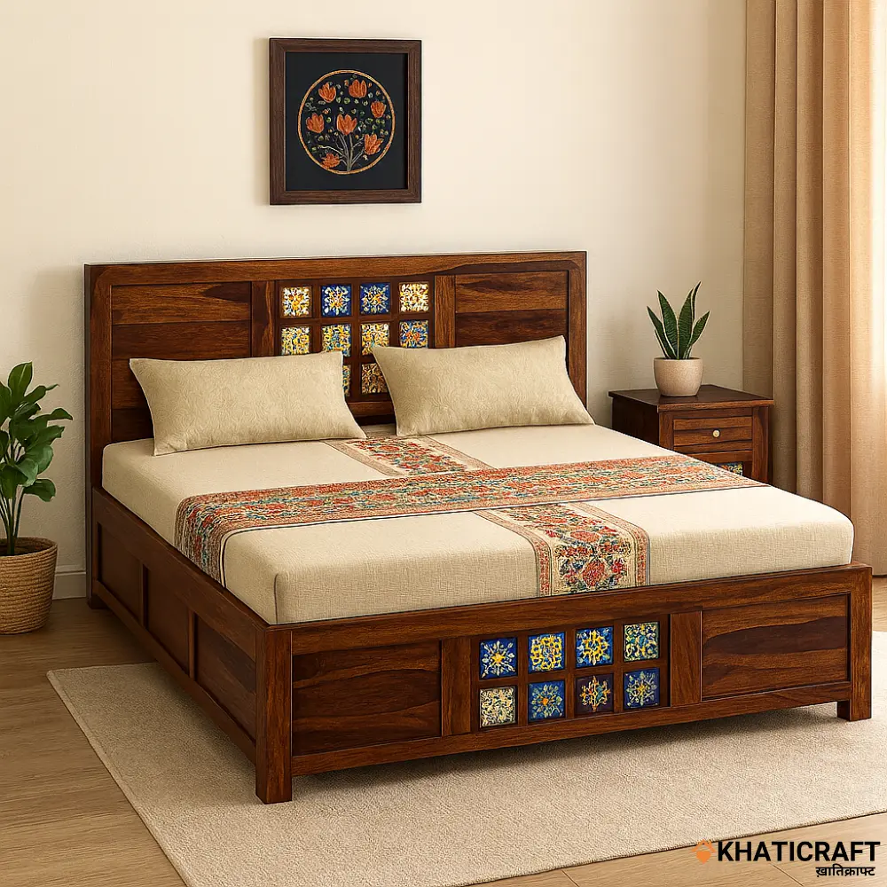 Chitra Solid Wood Bed King Size Hydraulic Storage