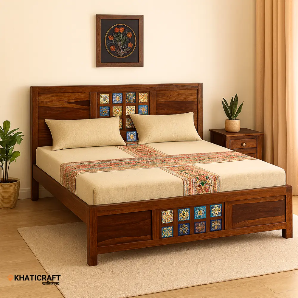 Chitra Solid Wood Bed King Size Without Storage