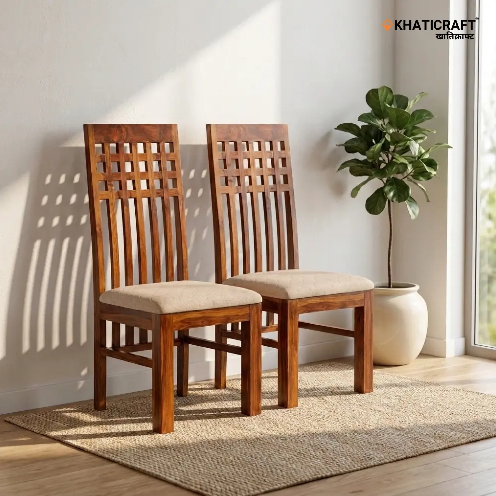 Chavi Sheesham Wood Chairs with Cushion-Set of 2