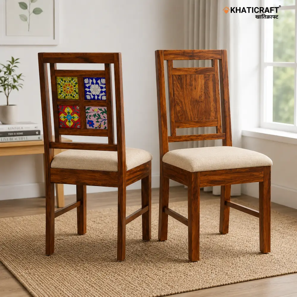 Chitra Sheesham Wood Chairs with Cushion-Set of 2