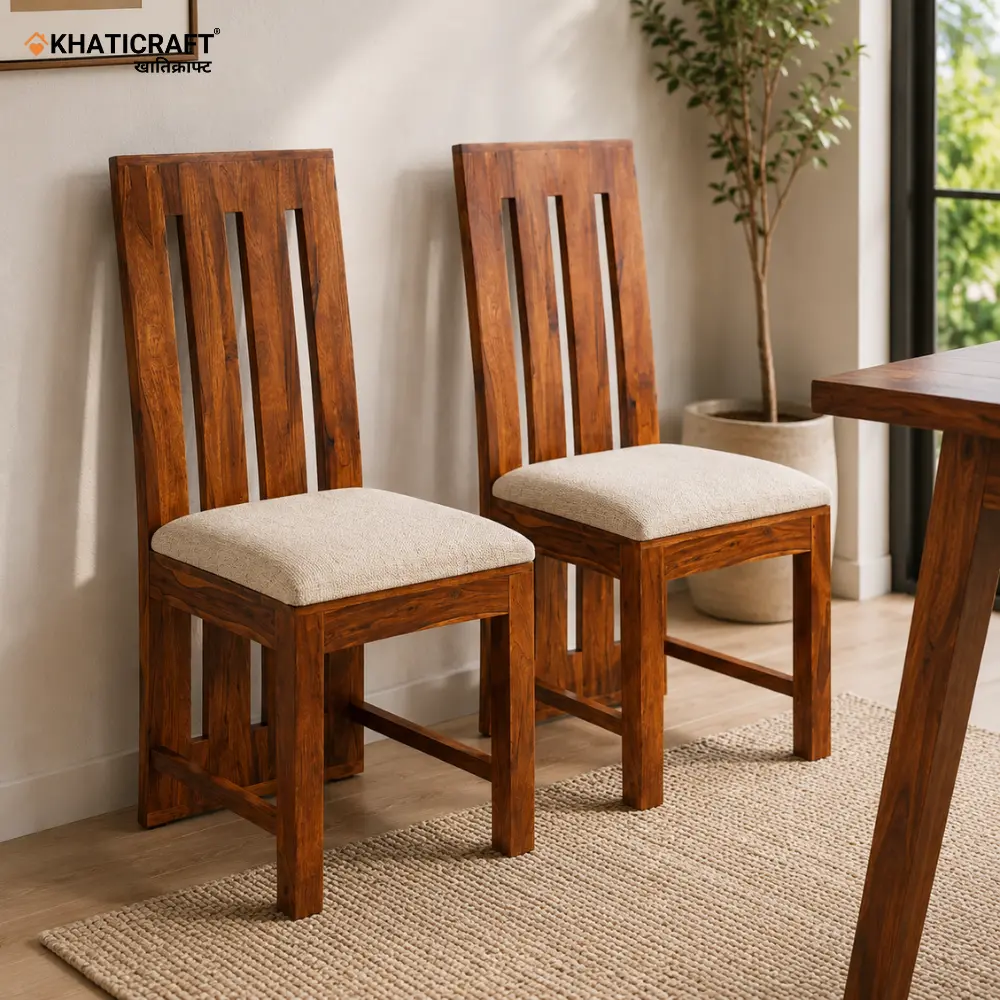 Hana Sheesham Wood Chairs with Cushion-Set of 2 