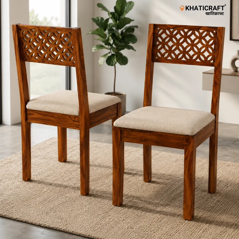 Mira Sheesham Wood Chairs with Cushion-Set of 2 