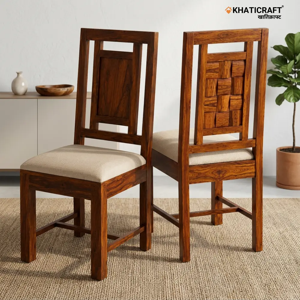 Niwar Sheesham Wood Chairs with Cushion-Set of 2