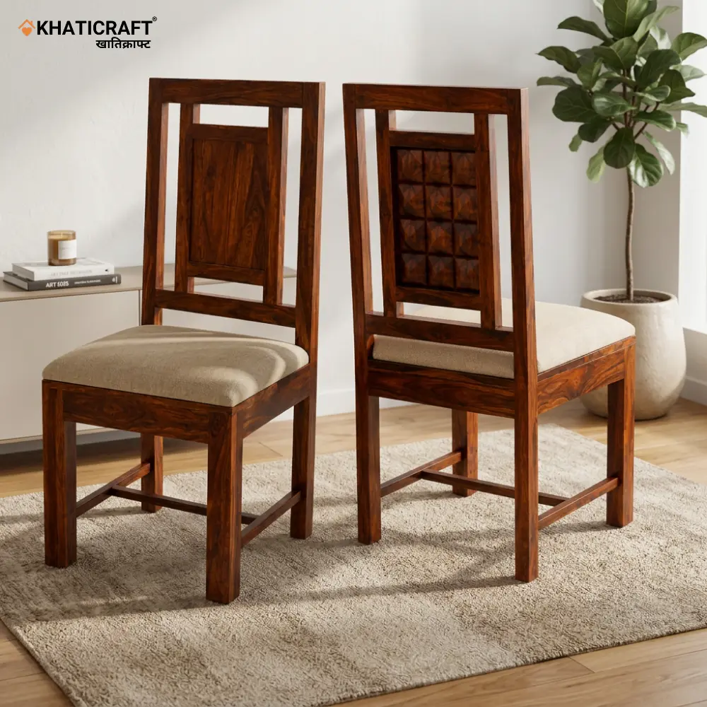 Stupa Sheesham Wood Chairs with Cushion-Set of 2
