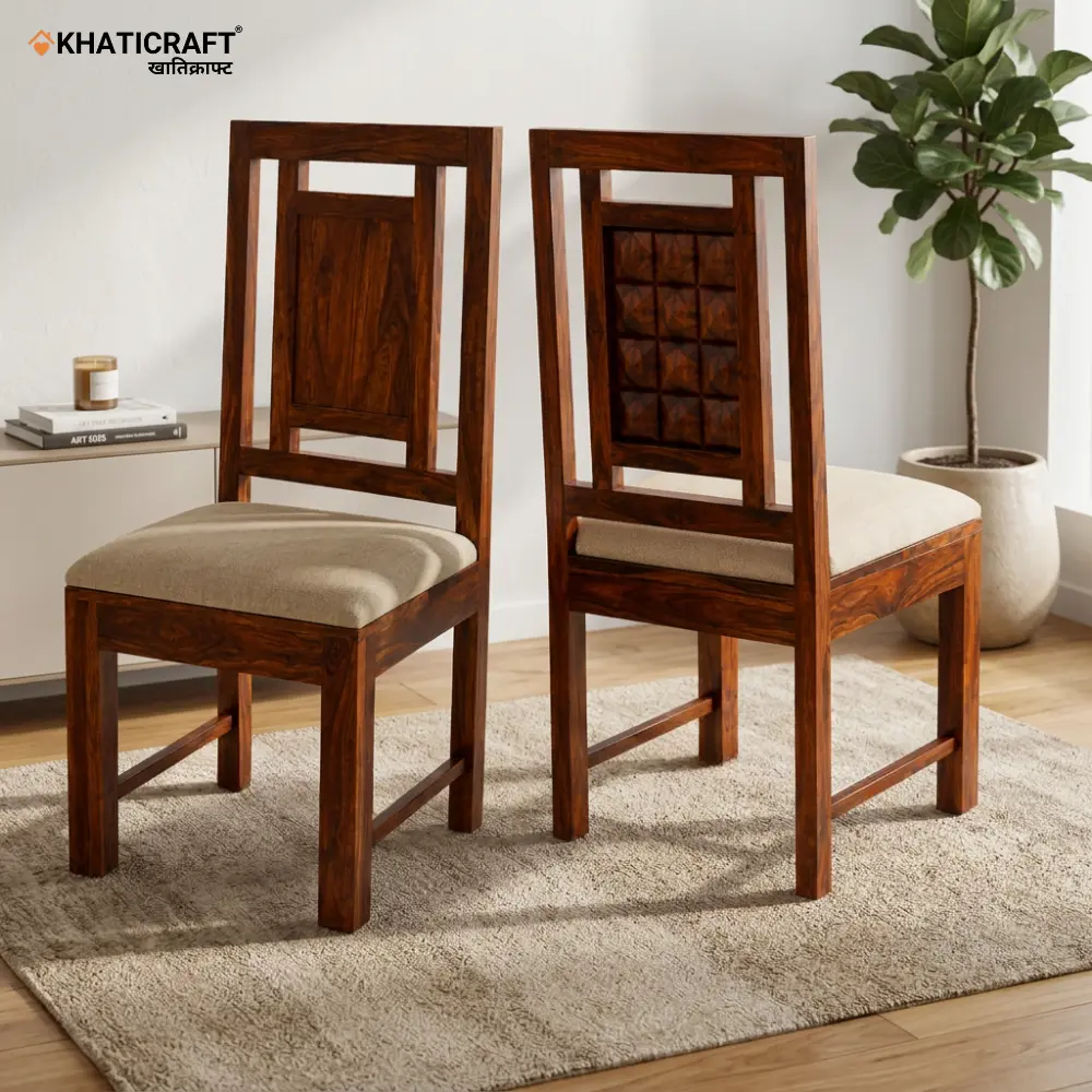 Stupa Sheesham Wood Chairs with Cushion-Set of 2
