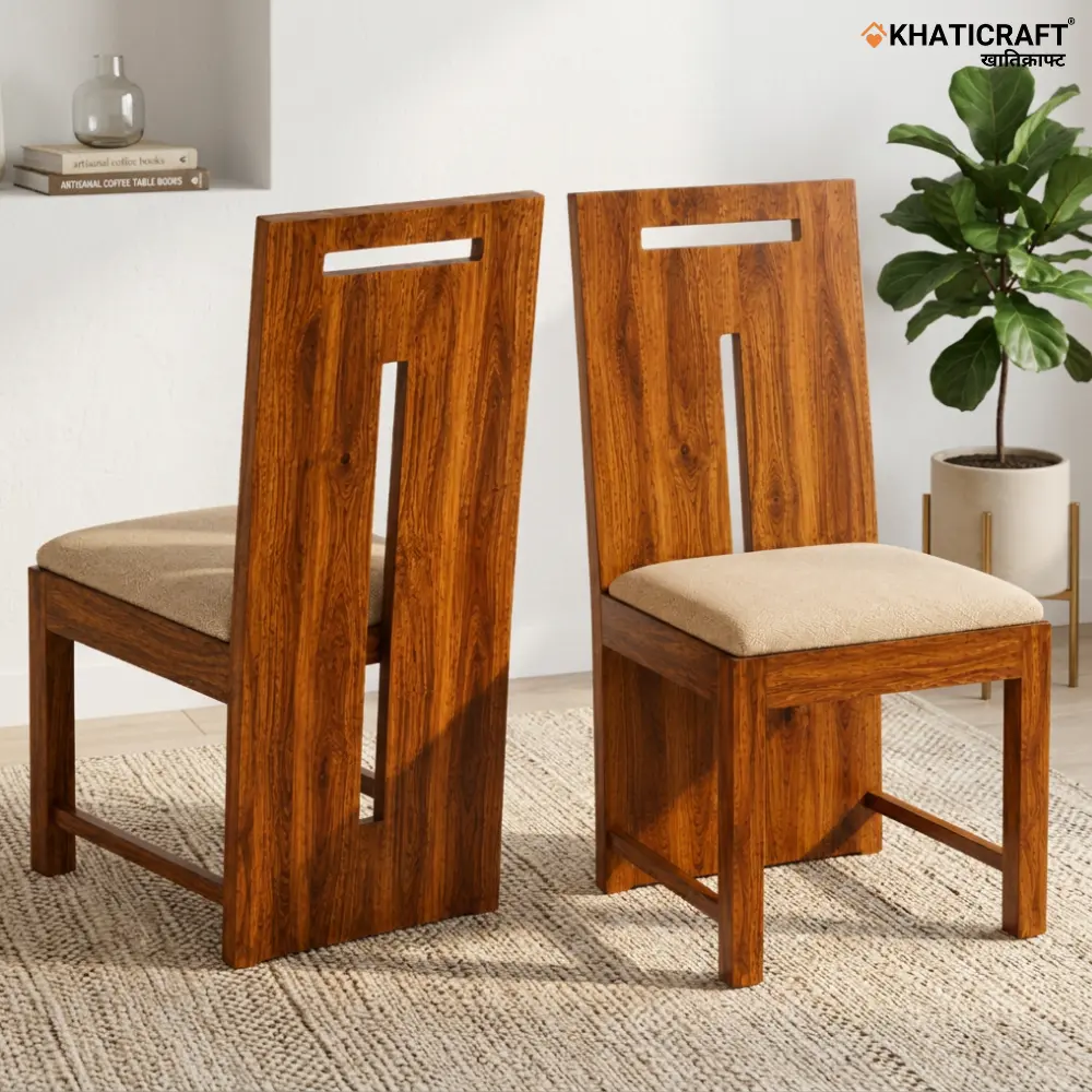 Tika Sheesham Wood Chairs with Cushion-Set of 2 