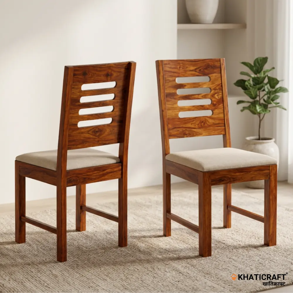Ulka Sheesham Wood Chairs with Cushion-Set of 2  