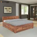 Hina Solid Wood Bed King Size Trolley Storage 